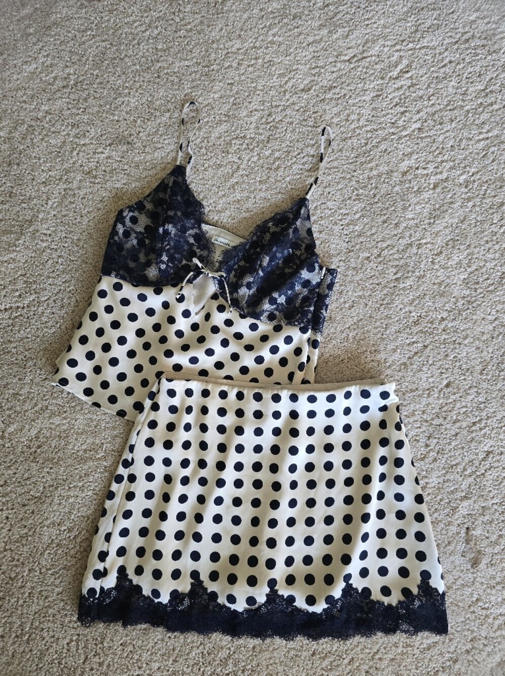 Abercrombie & Fitch Polka Dot Satin Lace Trim Mini Skirt Size XS